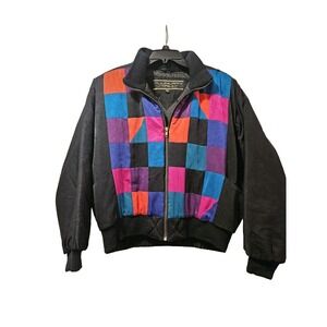 Vintage Mulberry Street medium multicolored bomber jacket black colorblock VG